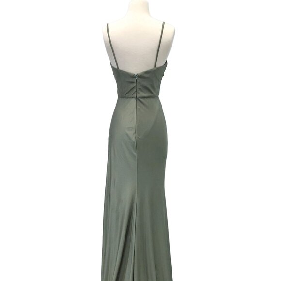 New Long Sheath Sleeveless Ruched Bridesmaid Dress w/ Leg Slit & V-Neck DQ 4288 - Picture 4 of 9